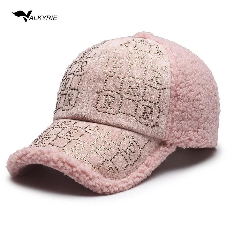 Valkyrie Peluş Şapka Kadın – Pembe Renk Taş Detaylı Kışlık Şapka Ayarlanabilir Pembe