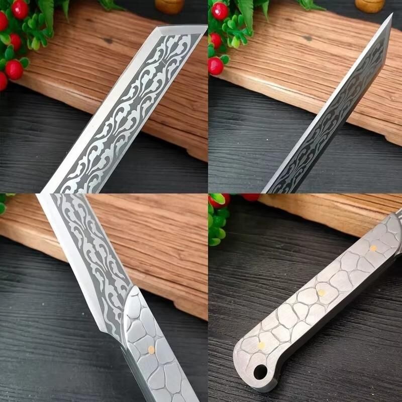 Valkyrie Paslanmaz Çelik Desenli Çok Amaçlı Mutfak ve Kamp Bıçağı – Kılıflı Dayanıklı Tasarım 33.8 cm