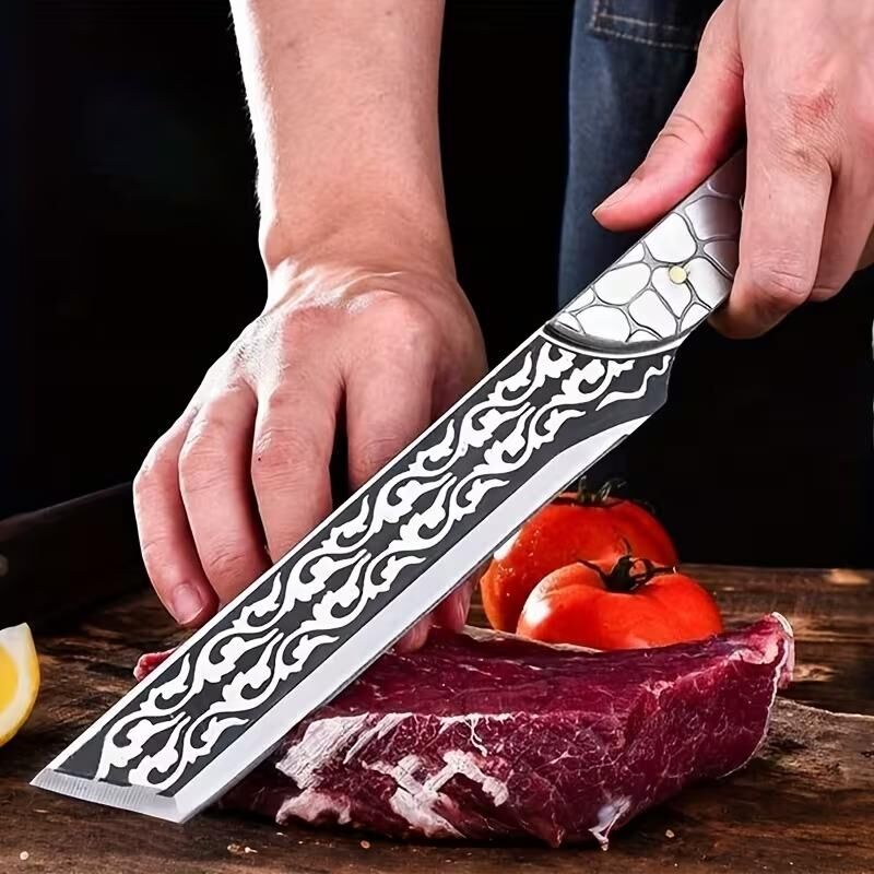 Valkyrie Paslanmaz Çelik Desenli Çok Amaçlı Mutfak ve Kamp Bıçağı – Kılıflı Dayanıklı Tasarım 33.8 cm