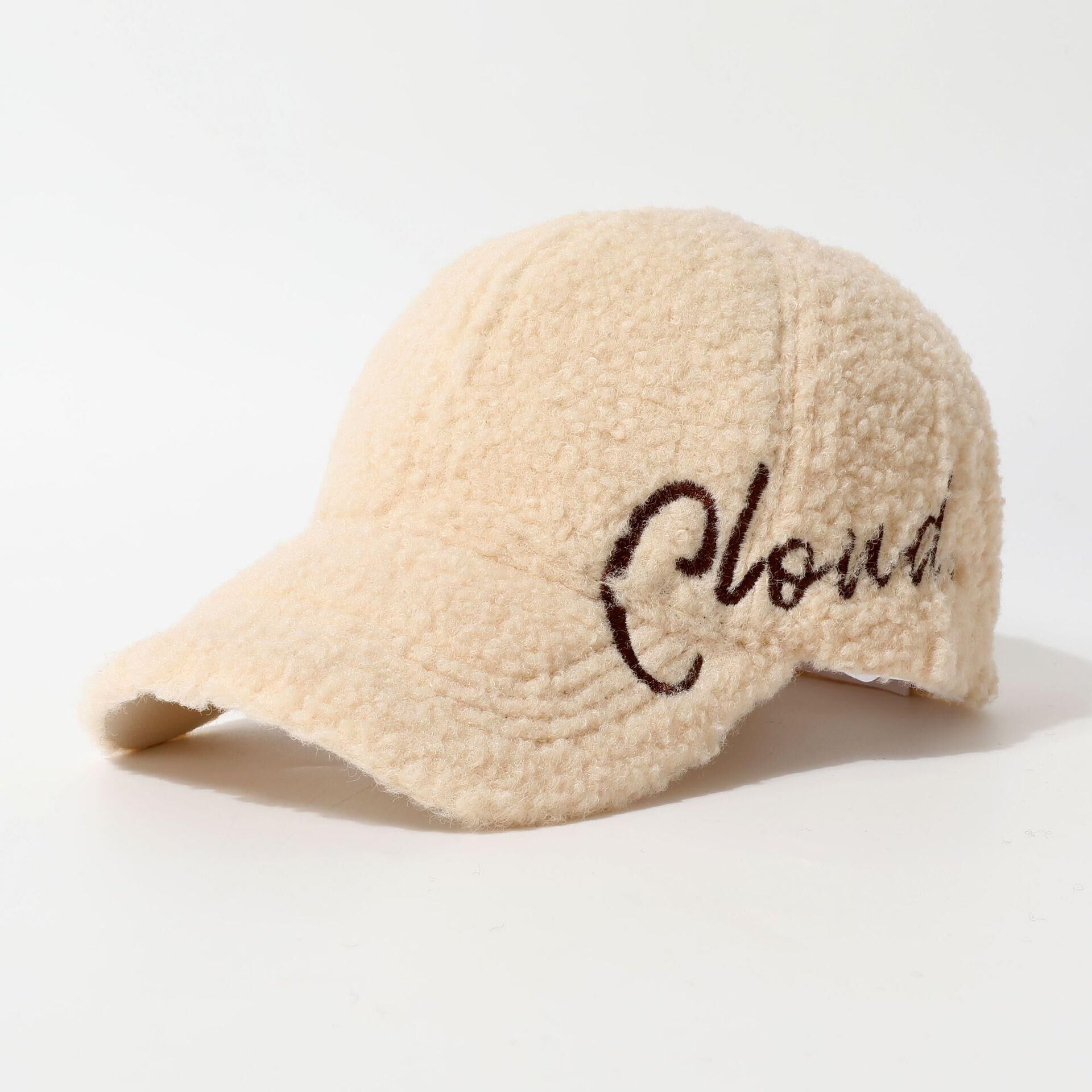 Valkyrie Peluş Şapka Kadın Erkek Unisex Kışlık Şapka Cloud Nakışlı Ayarlanabilir Bej Teddy Şapka Krem