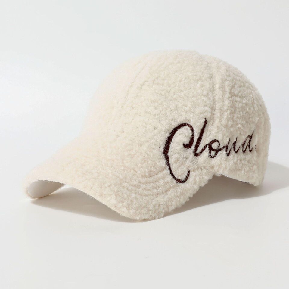 Valkyrie Peluş Şapka Kadın Erkek Unisex Kışlık Şapka Cloud Nakışlı Ayarlanabilir Teddy Şapka Beyaz