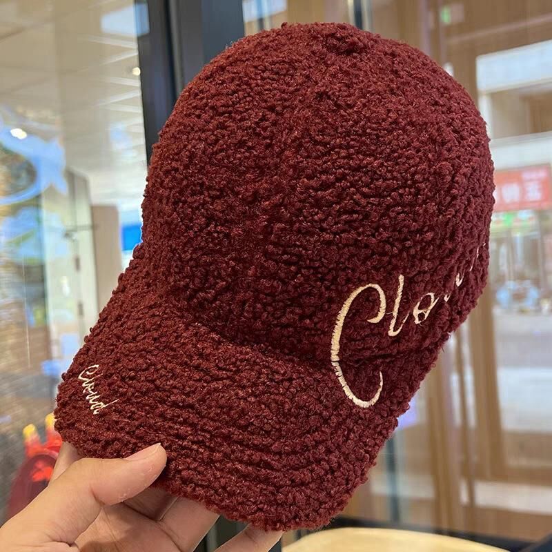 Valkyrie Peluş Şapka Kadın Erkek Unisex Kışlık Şapka Cloud Nakışlı Ayarlanabilir Teddy Şapka Kırmızı