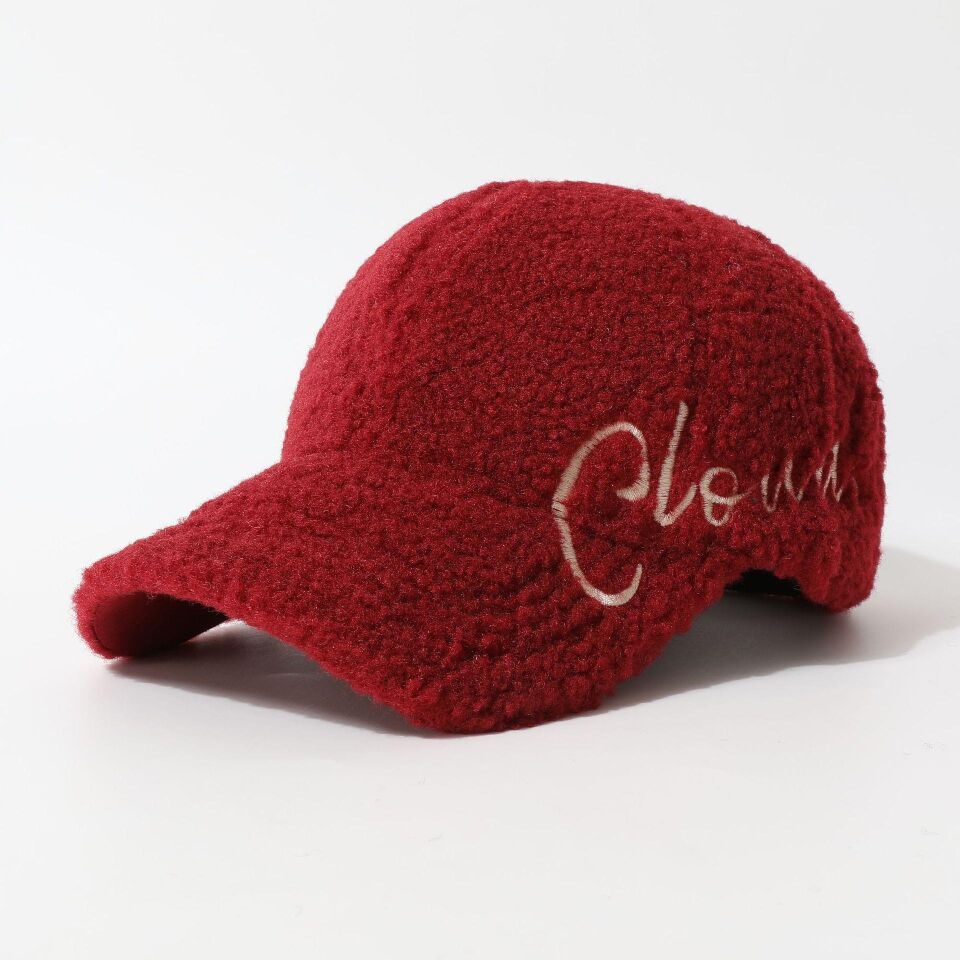 Valkyrie Peluş Şapka Kadın Erkek Unisex Kışlık Şapka Cloud Nakışlı Ayarlanabilir Teddy Şapka Kırmızı