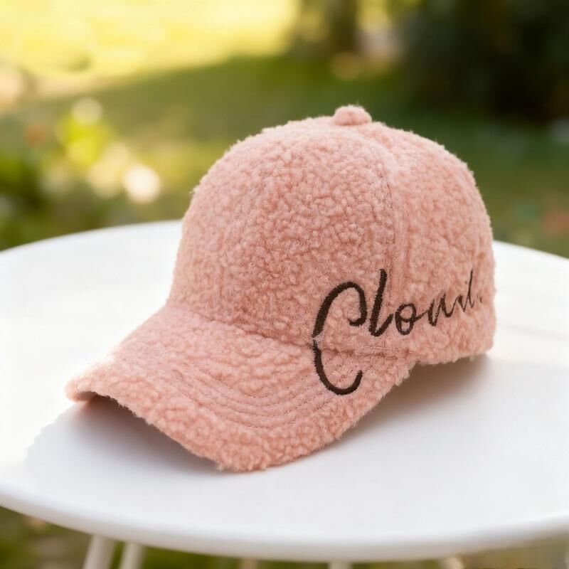 Valkyrie Peluş Şapka Kadın Erkek Unisex Kışlık Şapka Cloud Nakışlı Ayarlanabilir Teddy Şapka Pembe