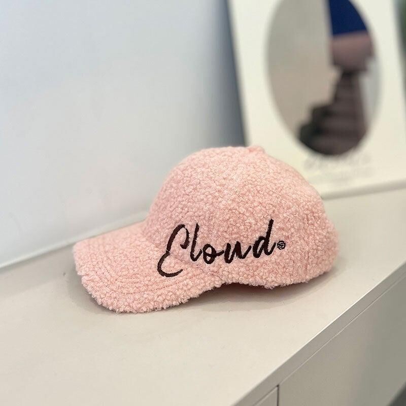 Valkyrie Peluş Şapka Kadın Erkek Unisex Kışlık Şapka Cloud Nakışlı Ayarlanabilir Teddy Şapka Pembe