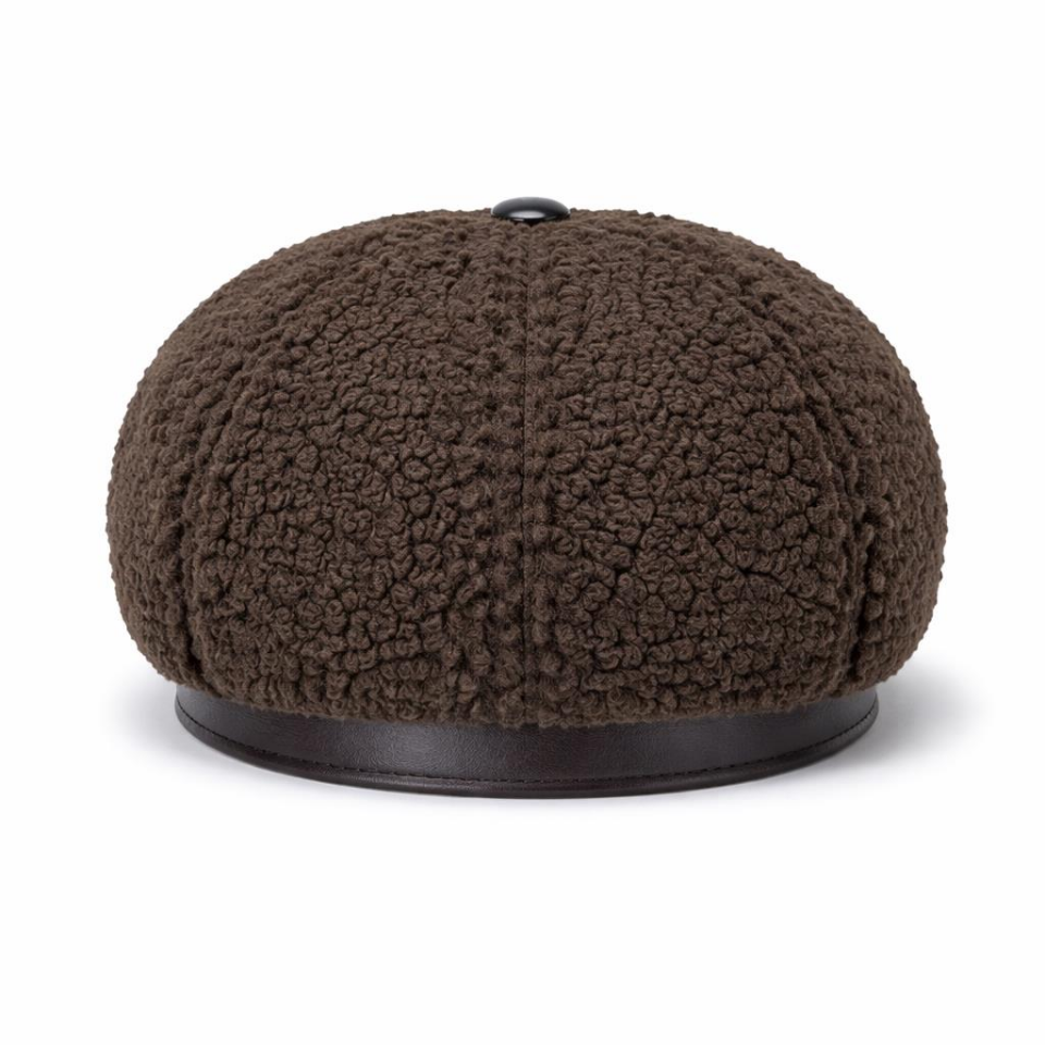 Valkyrie Kadın Kahverengi Peluş Şapka Deri Siperlikli Kışlık Teddy Şapka Yumuşak Sıcak Tutan Bere