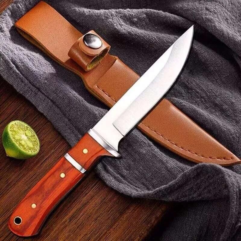 Valkyrie 3CR14MOV Paslanmaz Çelik Av Bıçağı – Ahşap Saplı, Kılıflı Kamp ve Outdoor Bıçağı Kırmızı