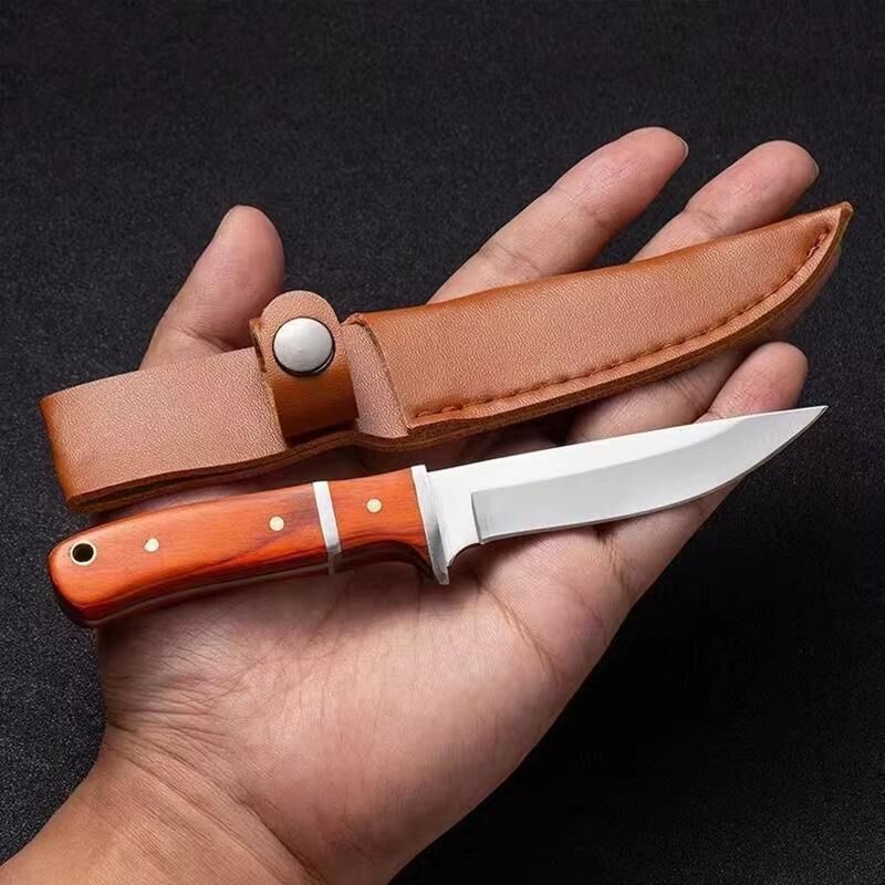 Valkyrie 3CR14MOV Paslanmaz Çelik Av Bıçağı – Ahşap Saplı, Kılıflı Kamp ve Outdoor Bıçağı Kırmızı