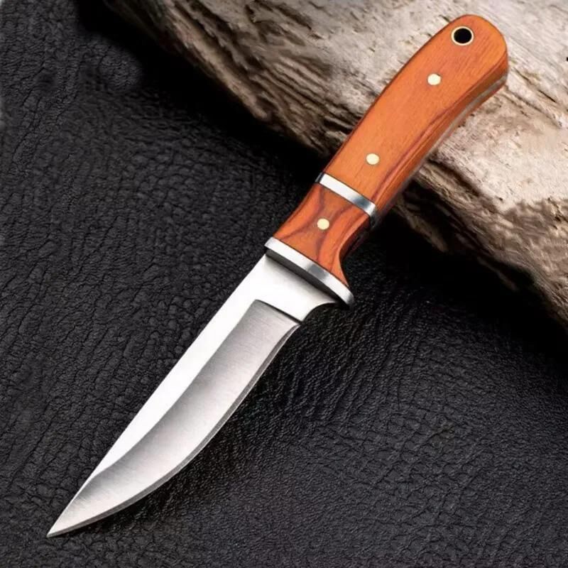 Valkyrie 3CR14MOV Paslanmaz Çelik Av Bıçağı – Ahşap Saplı, Kılıflı Kamp ve Outdoor Bıçağı Kırmızı