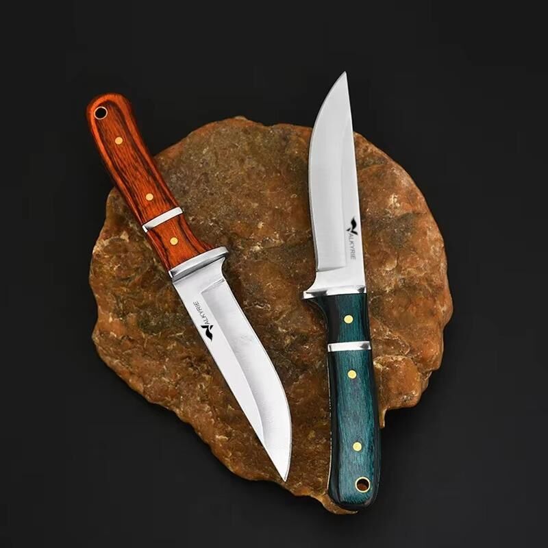 Valkyrie 3CR14MOV Paslanmaz Çelik Av Bıçağı – Ahşap Saplı, Kılıflı Kamp ve Outdoor Bıçağı Kırmızı