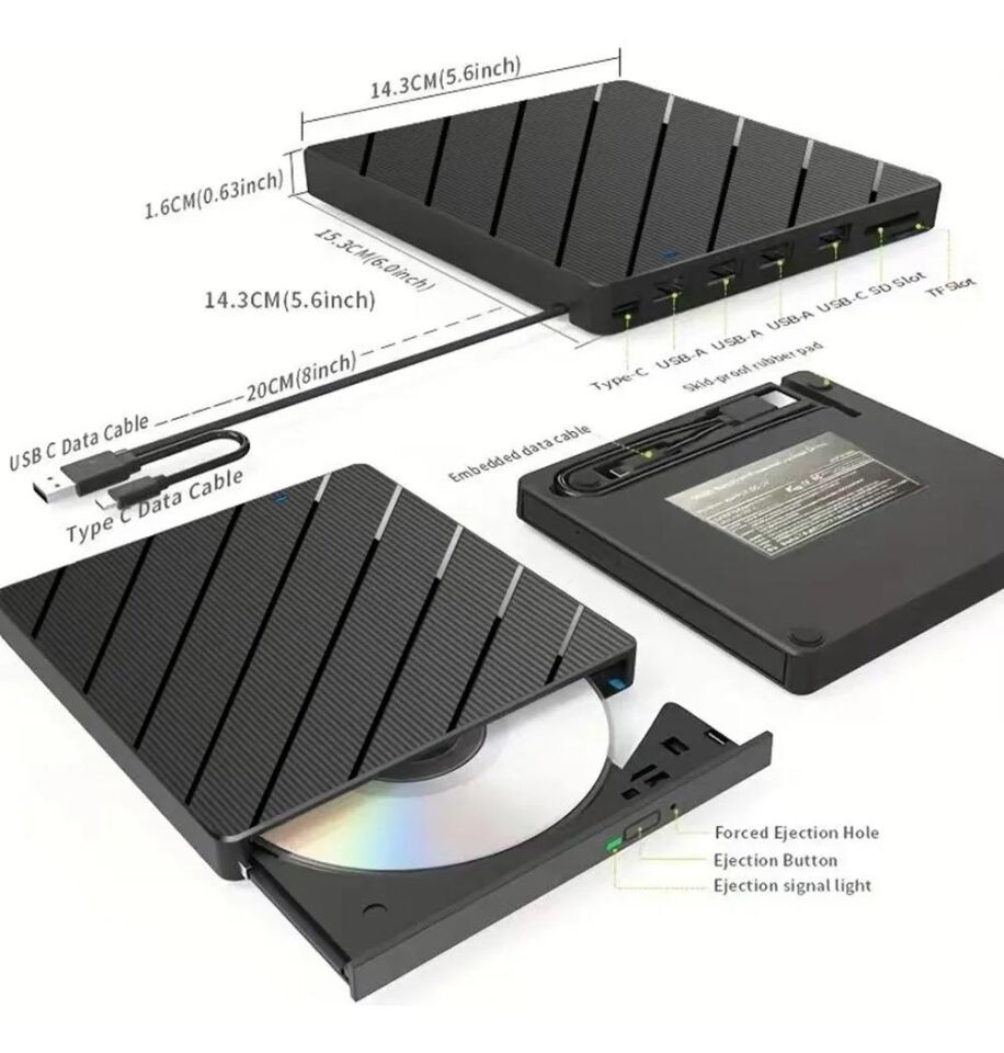 Valkyrie Harici CD DVD Okuma Yazma USB 3.0 Hub Çok Amaçlı External Drive TF SD Kart Okuyucu 8in1