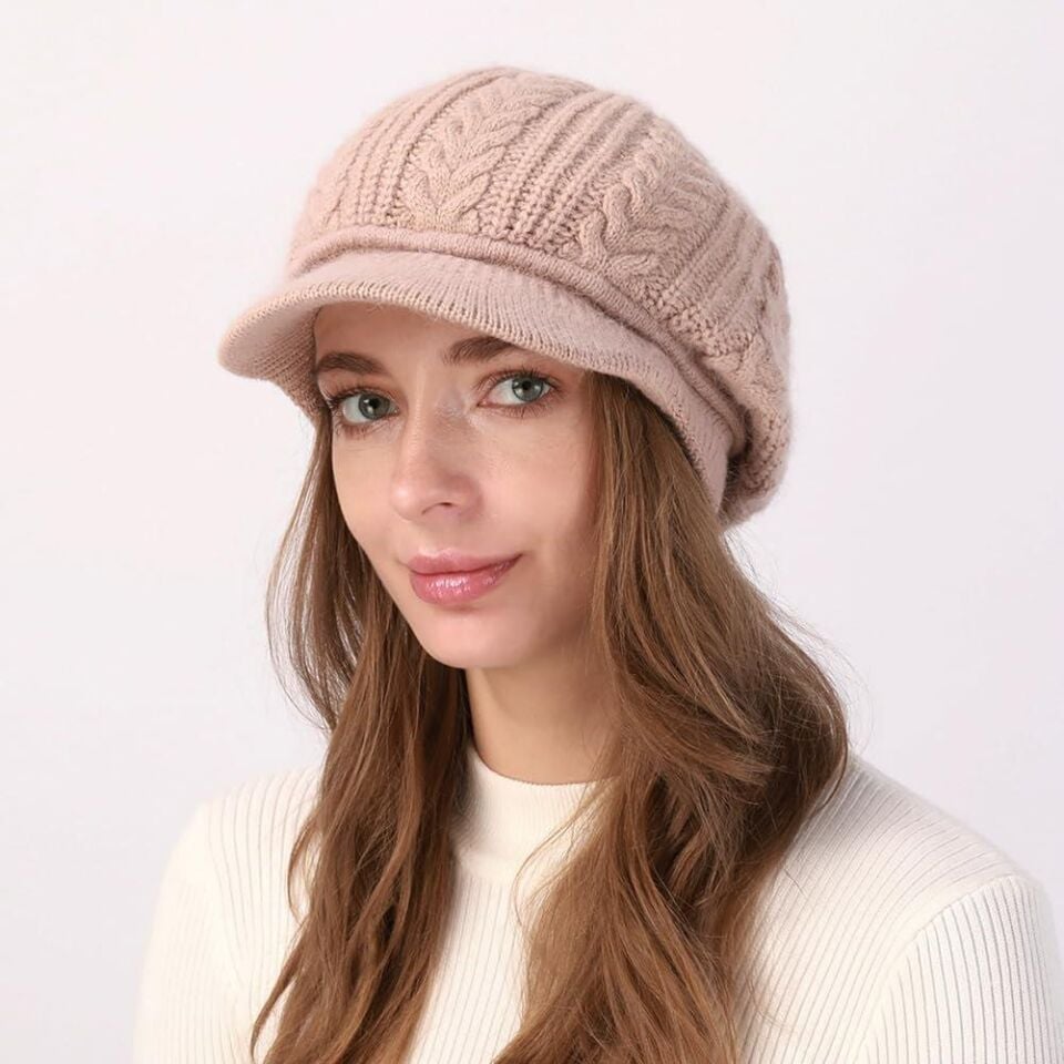 Kadın Triko Şapka Yumuşak Dokulu Kışlık Bere Şapka Günlük Kullanım Kaşe Model Pembe