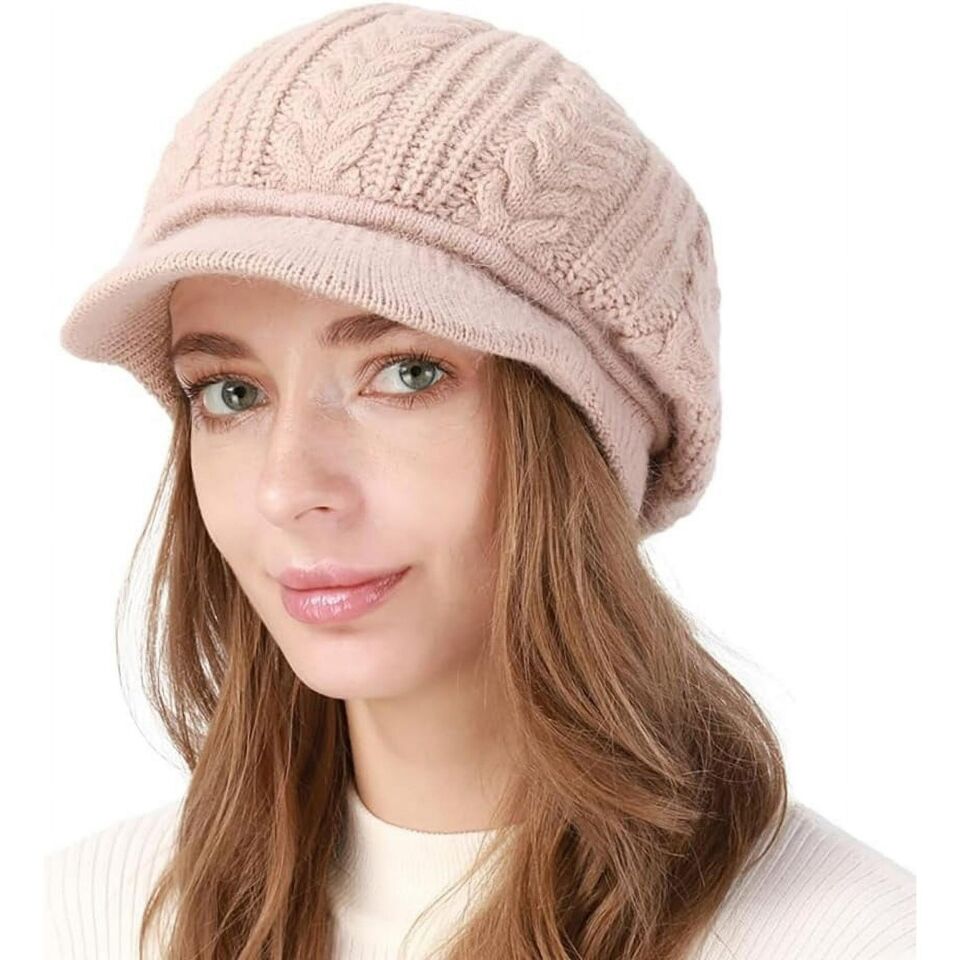Kadın Triko Şapka Yumuşak Dokulu Kışlık Bere Şapka Günlük Kullanım Kaşe Model Pembe