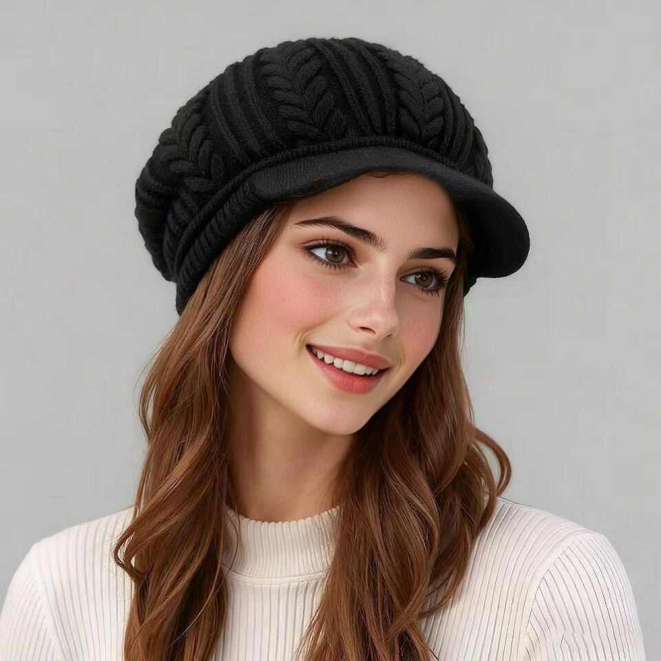 Kadın Triko Şapka Yumuşak Dokulu Kışlık Bere Şapka Günlük Kullanım Kaşe Model Siyah