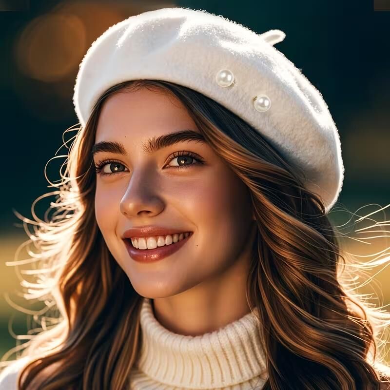 Kadın İnci Detaylı Ressam Şapka Yumuşak Dokulu Fransız Bere Şık Kışlık Şapka Beyaz
