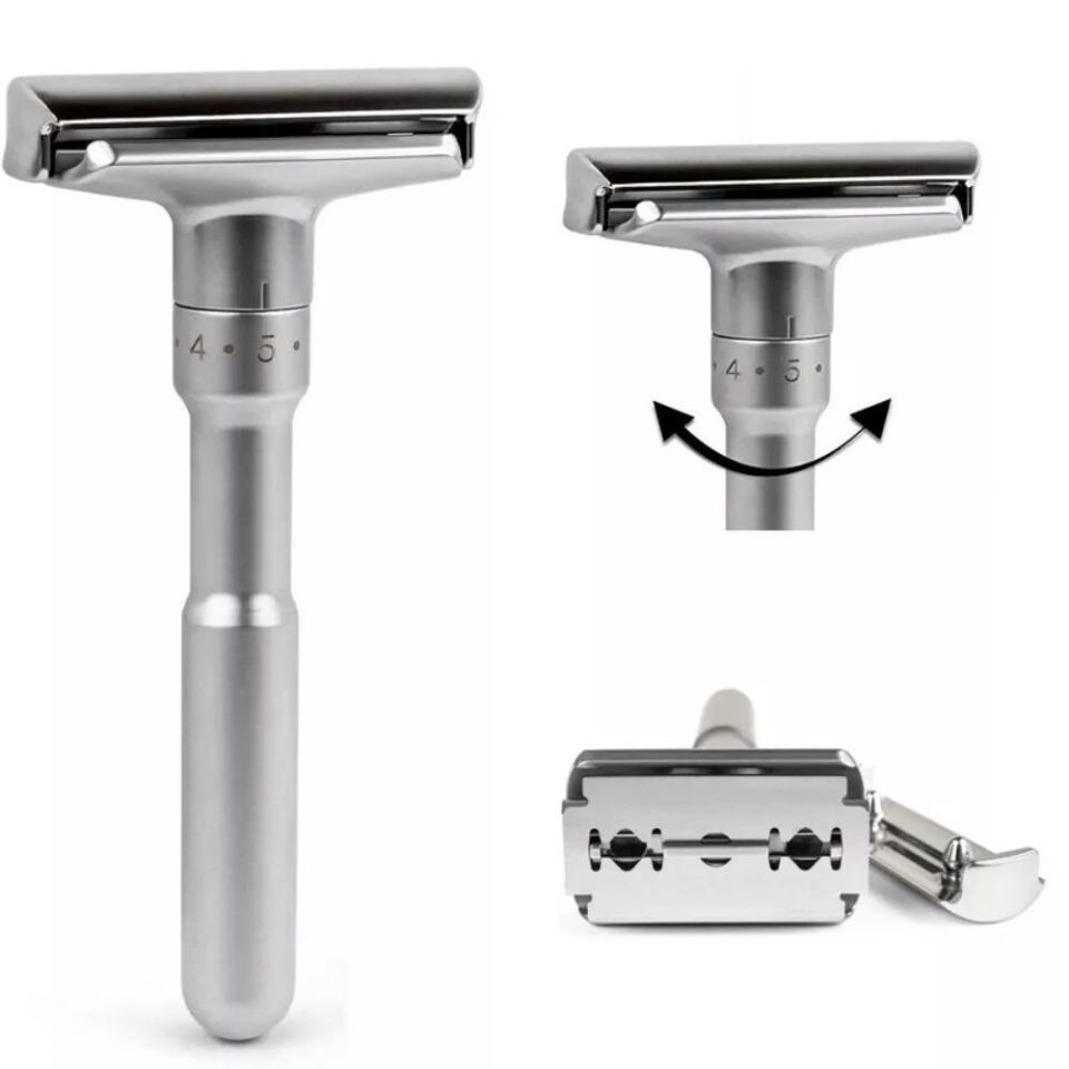 Valkyrie Metal Ayarlanabilir Manuel Geleneksel Tıraş Aleti Makinası 5 Jilet 6 Kademe Gümüş