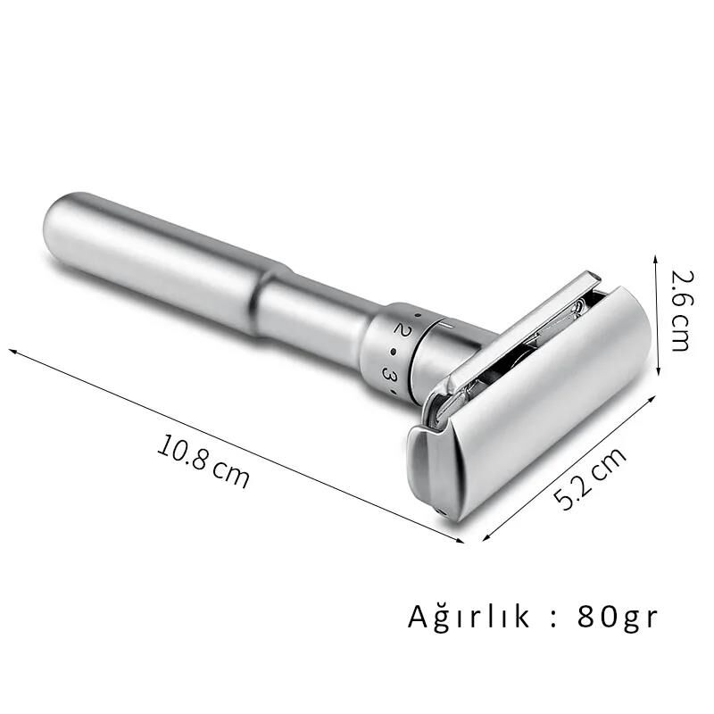 Valkyrie Metal Ayarlanabilir Manuel Geleneksel Tıraş Aleti Makinası 5 Jilet 6 Kademe Gümüş