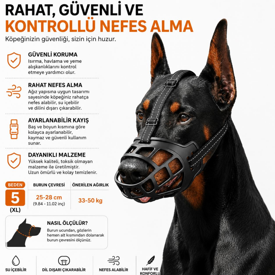 Valkyrie Köpek Ağızlığı No:5 XL Nefes Alabilir Ayarlanabilir Plastik Ağızlık Büyük Irk 33-50 Kg Siyah