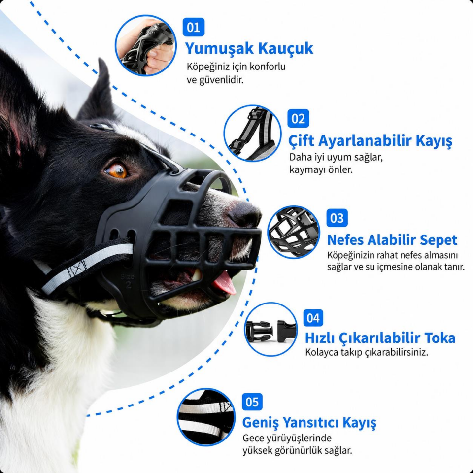 Valkyrie Köpek Ağızlığı No:5 XL Nefes Alabilir Ayarlanabilir Plastik Ağızlık Büyük Irk 33-50 Kg Siyah