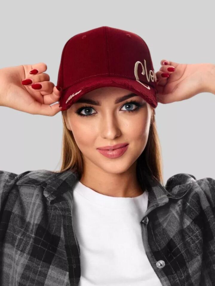 Valkyrie Unisex Eskitme Detaylı Şapka Yazı Nakışlı Ayarlanabilir Beyzbol Şapkası Bordo