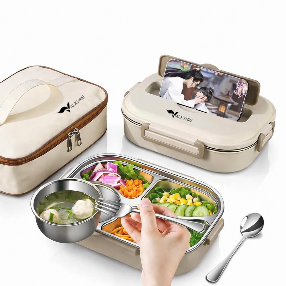 Valkyrie 1500 ml Termal Yemek Kutusu | 304 Paslanmaz Çelik | Sızdırmaz | Isı Yalıtımlı Çantalı I Telefon Tutuculu