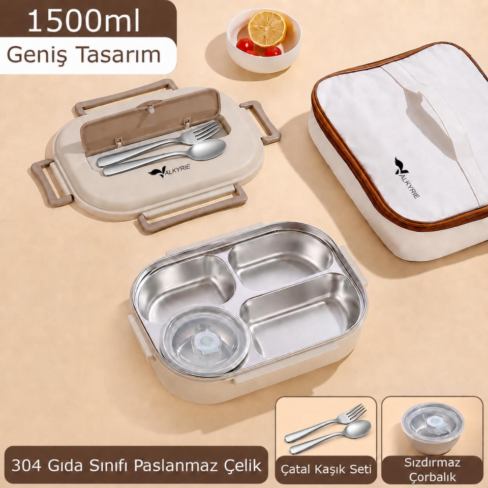 Valkyrie 1500 ml Termal Yemek Kutusu | 304 Paslanmaz Çelik | Sızdırmaz | Isı Yalıtımlı Çantalı I Telefon Tutuculu