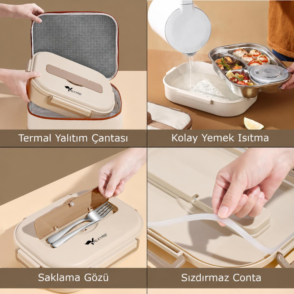 Valkyrie 1500 ml Termal Yemek Kutusu | 304 Paslanmaz Çelik | Sızdırmaz | Isı Yalıtımlı Çantalı I Telefon Tutuculu