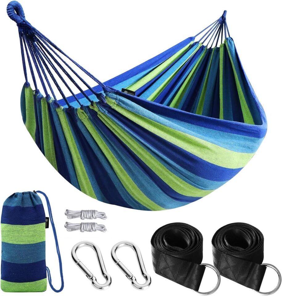 Valkyrie Çift Kişilik XL 260x150cm Kemerli Kolay Kurulabilir Kanvas Hamak Çantalı Mavi