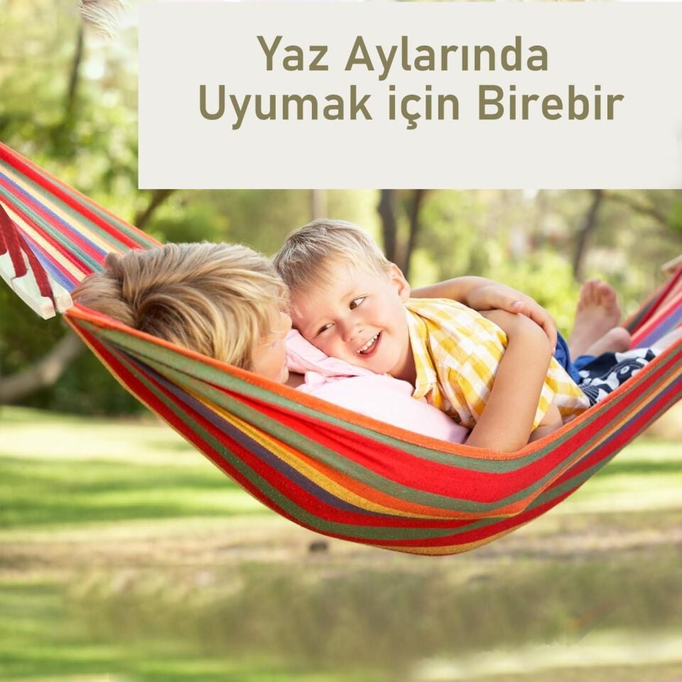 Valkyrie 2 Kişilik Renkli Kanvas Hamak 260x150 cm Taşıma Çantalı Ahşap Çubuklu Bahçe Kamp Hamağı Kırmızı