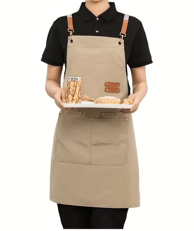 Valkyrie Suya Dayanıklı Barista Önlüğü Haki Ayarlanabilir Askılı Cepli Mutfak Kafe Garson Önlüğü Haki 74 cm