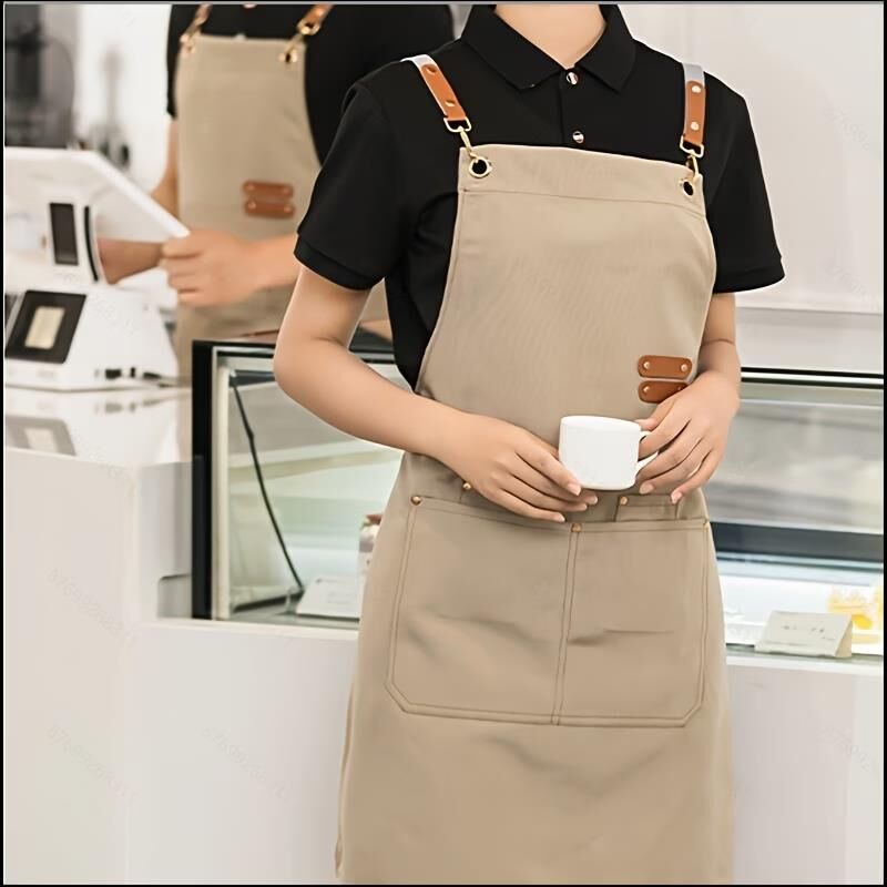 Valkyrie Suya Dayanıklı Barista Önlüğü Haki Ayarlanabilir Askılı Cepli Mutfak Kafe Garson Önlüğü Haki 74 cm