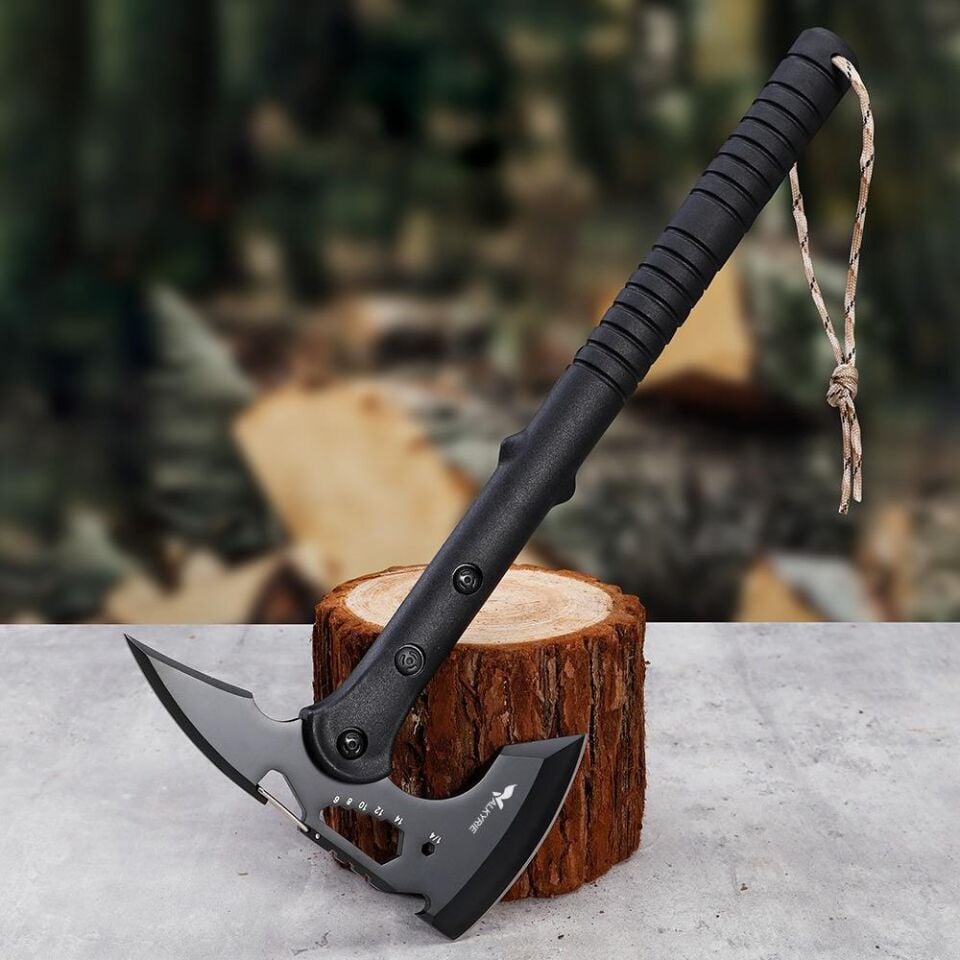 Valkyrie Çok Amaçlı Kamp Baltası – Outdoor Survival Balta – Çok Fonksiyonlu Çelik Başlık – Odun Kesme, Avcılık, Kamp