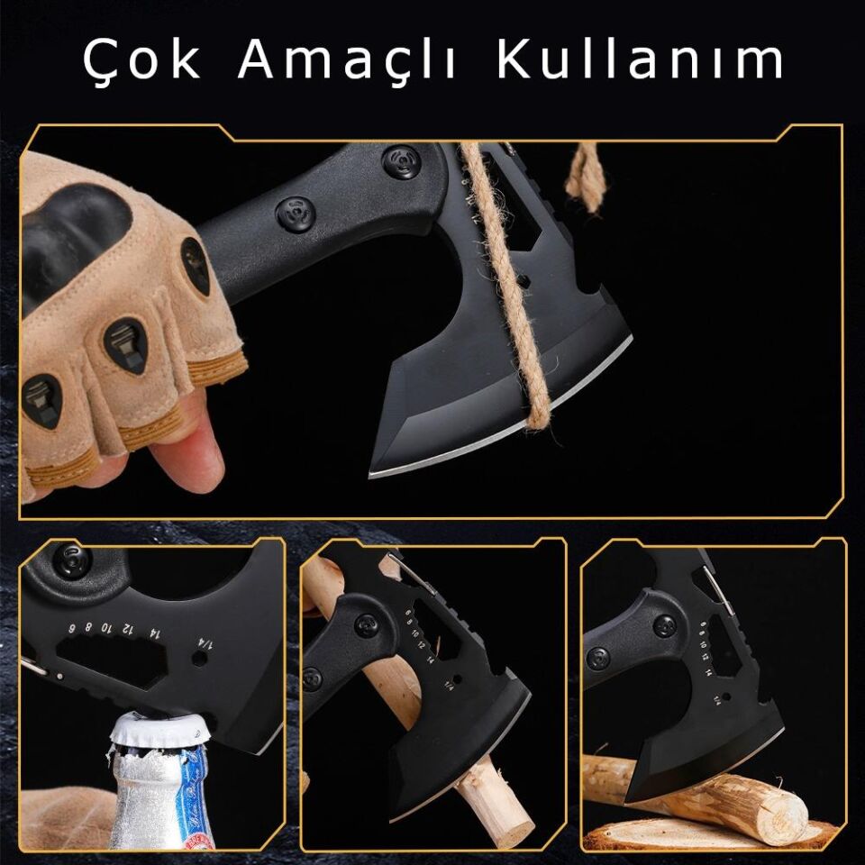 Valkyrie Çok Amaçlı Kamp Baltası – Outdoor Survival Balta – Çok Fonksiyonlu Çelik Başlık – Odun Kesme, Avcılık, Kamp