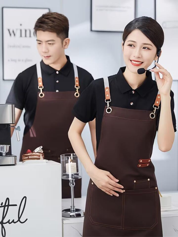 Valkyrie Suya Dayanıklı Barista Önlüğü Ayarlanabilir Askılı Cepli Mutfak Kafe Garson Önlüğü Kahverengi 74 cm
