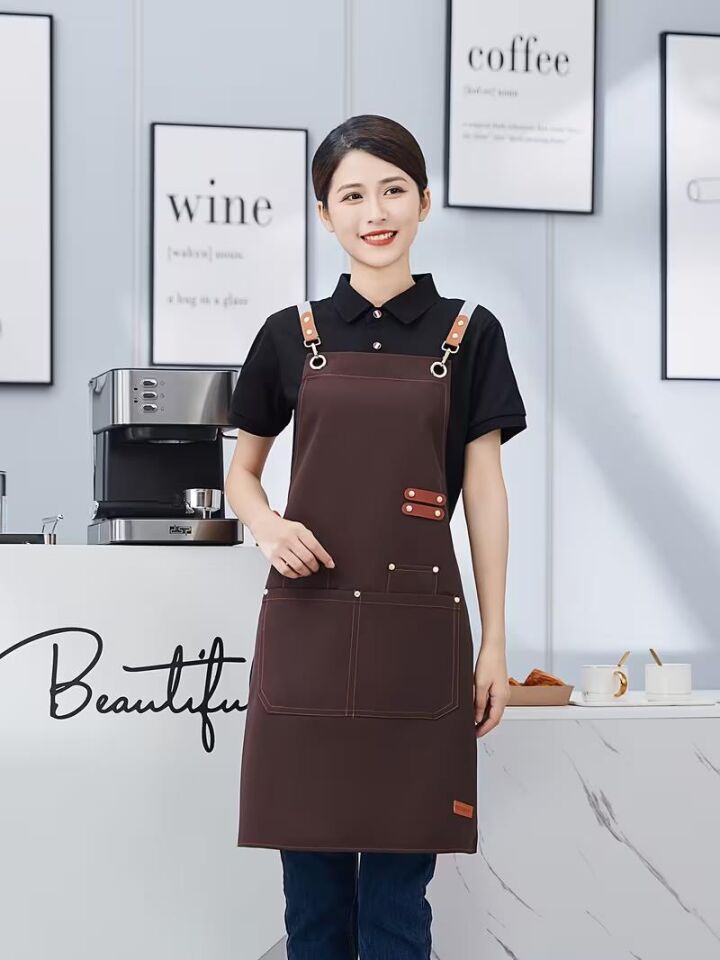 Valkyrie Suya Dayanıklı Barista Önlüğü Ayarlanabilir Askılı Cepli Mutfak Kafe Garson Önlüğü Kahverengi 74 cm