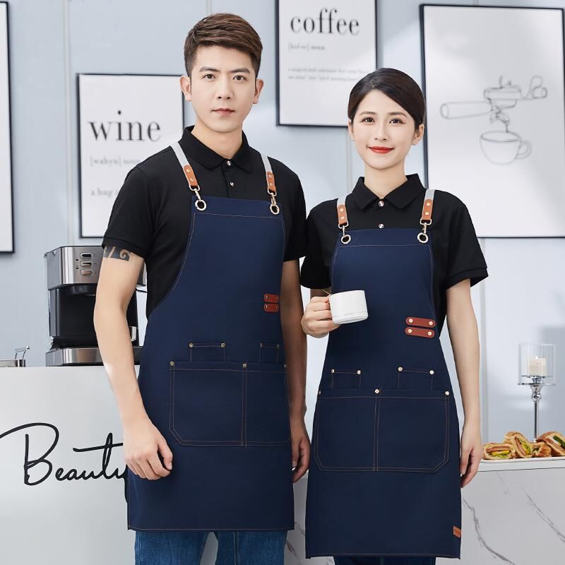 Valkyrie Suya Dayanıklı Barista Önlüğü Ayarlanabilir Askılı Cepli Mutfak Kafe Garson Önlüğü Lacivert 74 cm