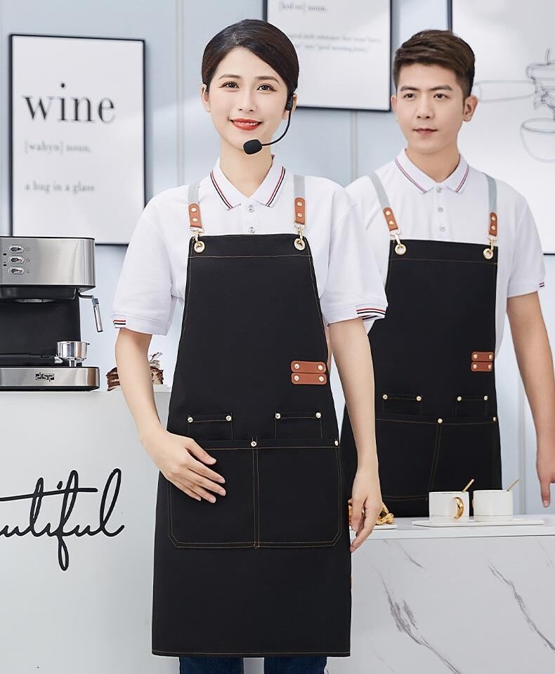 Valkyrie Suya Dayanıklı Barista Önlüğü Ayarlanabilir Askılı Cepli Mutfak Kafe Garson Önlüğü Siyah 74 cm