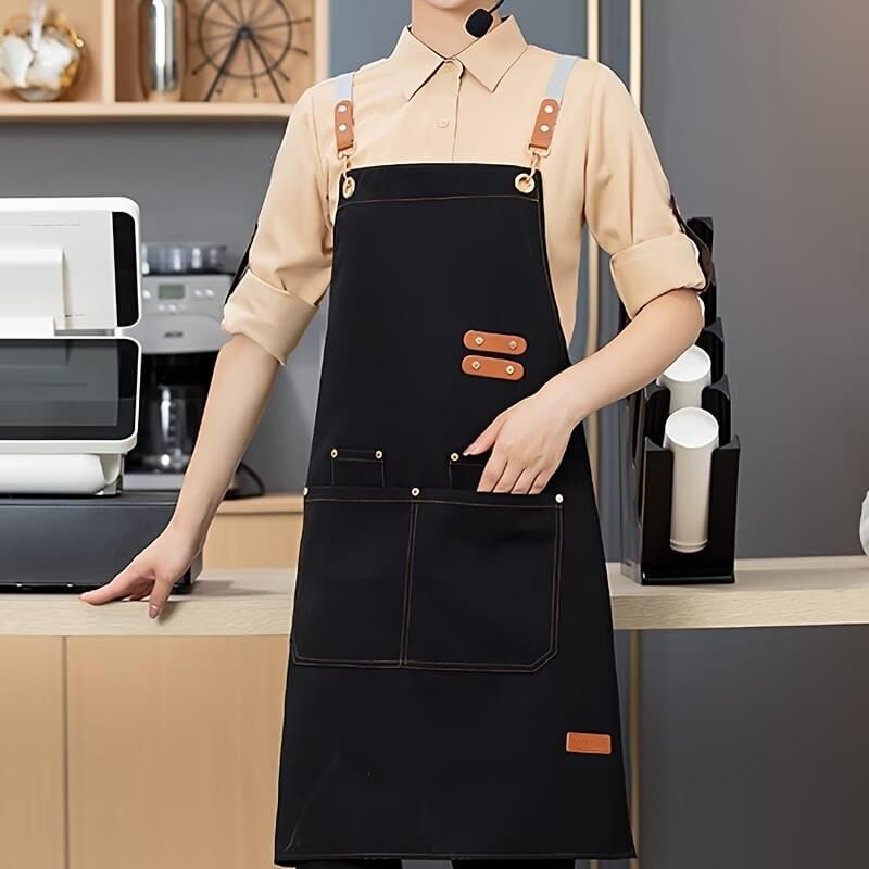 Valkyrie Suya Dayanıklı Barista Önlüğü Ayarlanabilir Askılı Cepli Mutfak Kafe Garson Önlüğü Siyah 74 cm