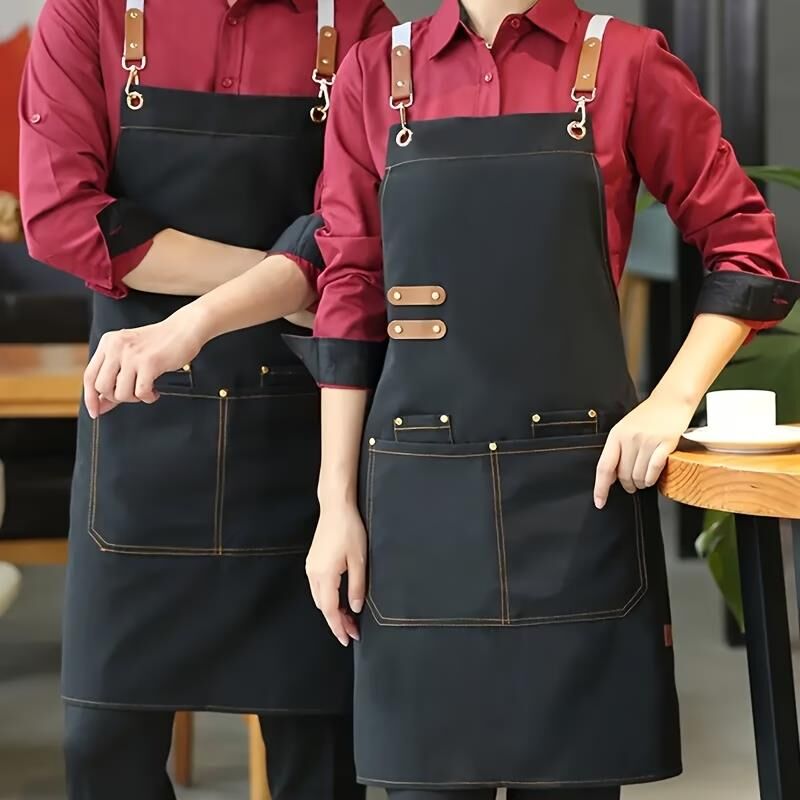 Valkyrie Suya Dayanıklı Barista Önlüğü Ayarlanabilir Askılı Cepli Mutfak Kafe Garson Önlüğü Siyah 74 cm
