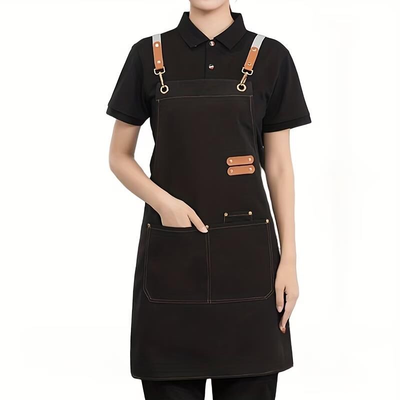 Valkyrie Suya Dayanıklı Barista Önlüğü Ayarlanabilir Askılı Cepli Mutfak Kafe Garson Önlüğü Siyah 74 cm