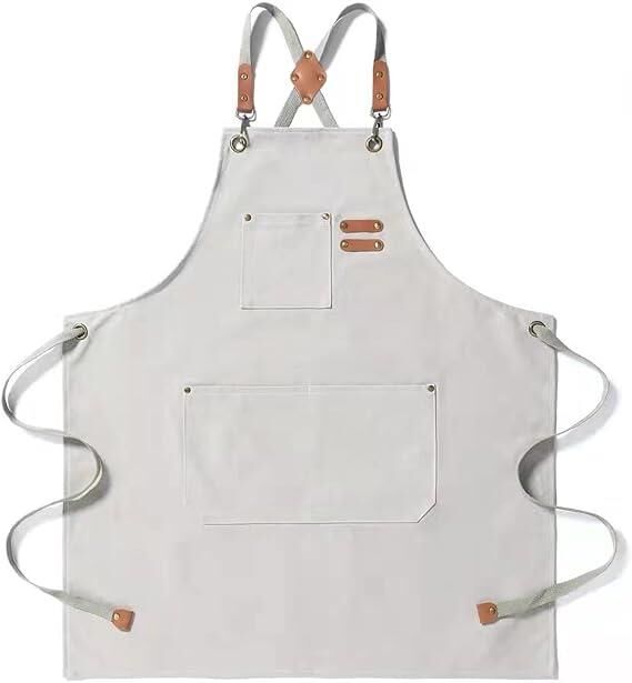 Valkyrie Unisex Kanvas Mutfak Önlüğü Ayarlanabilir Askılı Cepli Barista Garson Servis Önlüğü Kırık Beyaz