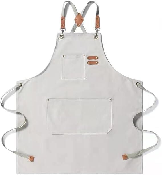 Valkyrie Unisex Kanvas Mutfak Önlüğü Ayarlanabilir Askılı Cepli Barista Garson Servis Önlüğü Kırık Beyaz