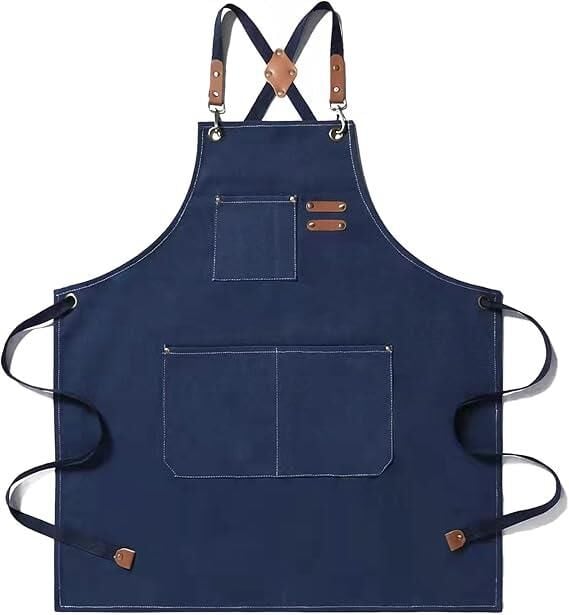 Valkyrie Unisex Kanvas Mutfak Önlüğü Ayarlanabilir Askılı Cepli Barista Garson Servis Önlüğü Lacivert