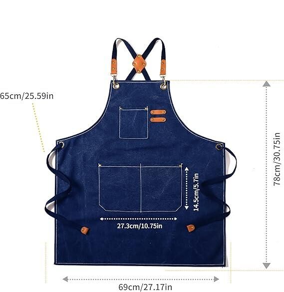 Valkyrie Unisex Kanvas Mutfak Önlüğü Ayarlanabilir Askılı Cepli Barista Garson Servis Önlüğü Lacivert