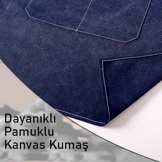 Valkyrie Unisex Kanvas Mutfak Önlüğü Ayarlanabilir Askılı Cepli Barista Garson Servis Önlüğü Lacivert