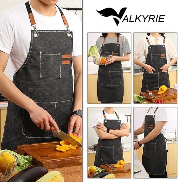 Valkyrie Unisex Kanvas Mutfak Önlüğü Ayarlanabilir Askılı Cepli Barista Garson Servis Önlüğü Siyah