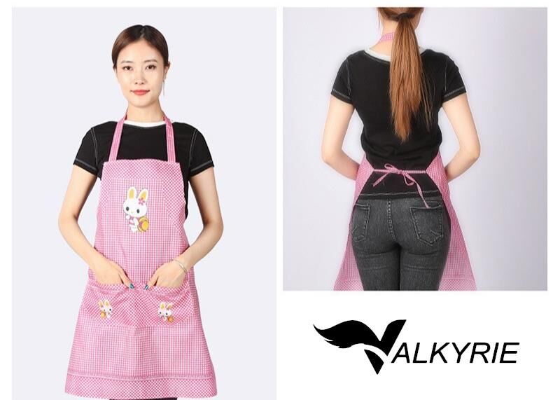 Valkyrie Pötikare Tavşan Desenli Mutfak Önlüğü Cepli Kadın Mutfak Temizlik Önlüğü Pembe