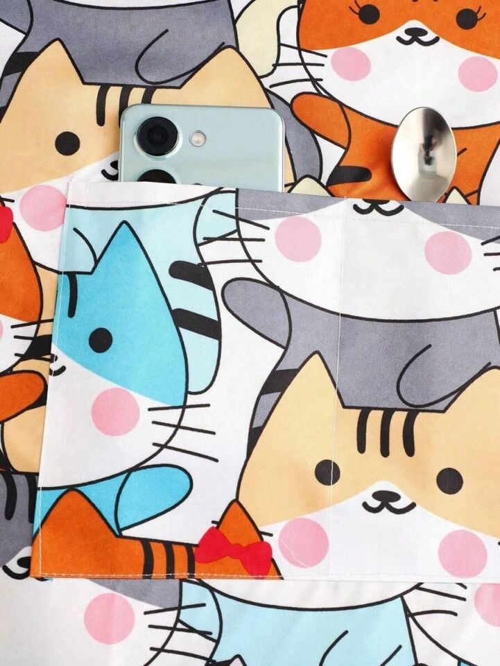 Valkyrie Kedi Desenli Cepli Mutfak Önlüğü Ayarlanabilir Askılı Kadın Mutfak Temizlik Servis Önlüğü Mavi