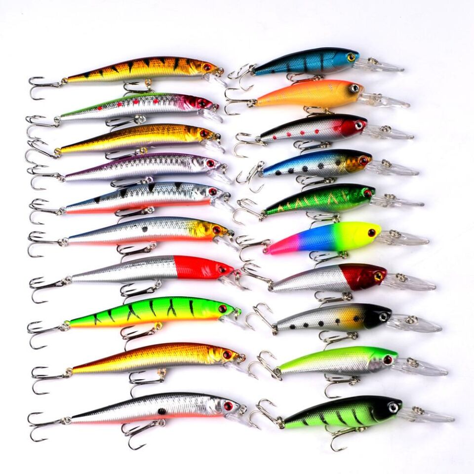 Valkyrie 20 Adet Karışık Minnow Crankbait Swimbait Rapala Sahte Yem Olta Seti Balık İğnesi