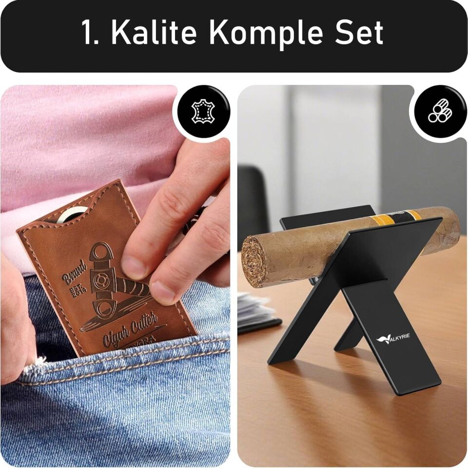 Valkyrie Premium Puro Aksesuar Seti Puro Makası V Kesim Delik Açıcı Puro Tutucu Kılıflı Komple Set
